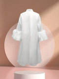 White Casual Mock Neck Loose 3/4 Sleeve Midi Dress