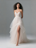 Chic Spaghetti Straps Tulle A Line Slit Wedding Dress