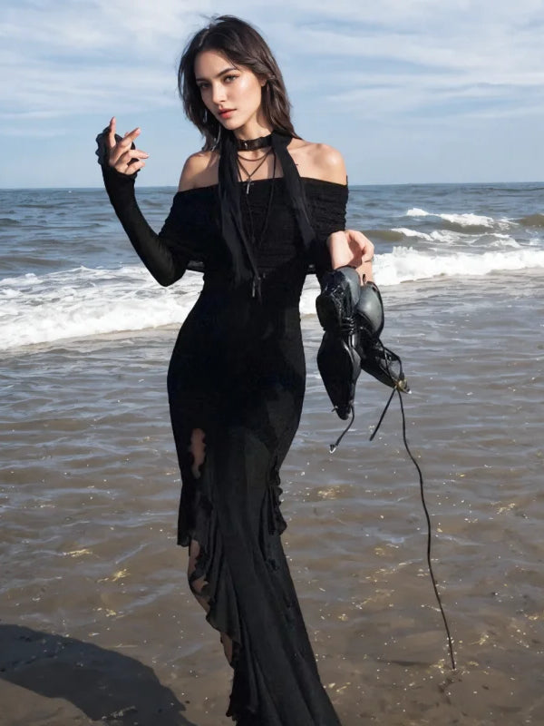 Cross Necklace Lace-Up Gothic Beach Dress S Cross Necklace Lace-Up Gothic Beach Dress S