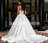 Sweetheart Beading Satin Ball Gown Wedding Dress With Slit