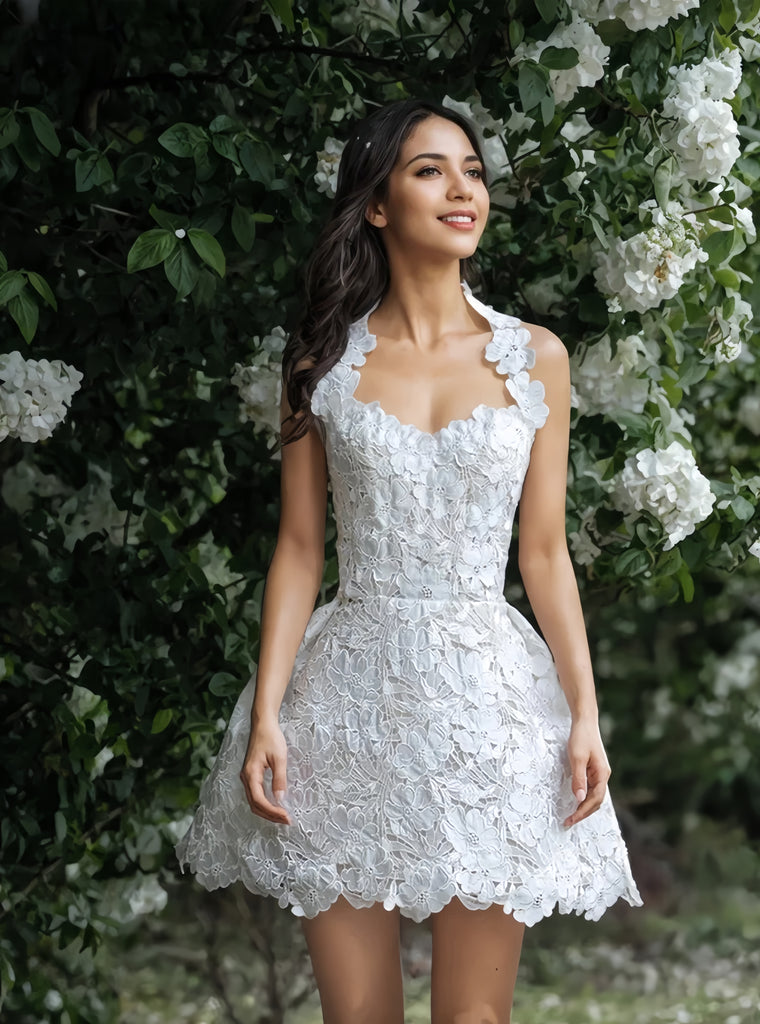 Cute Halter Lace Short Mini Wedding Dress Sassymyprom Cute Halter Lace Short Mini Wedding Dress Sassymyprom