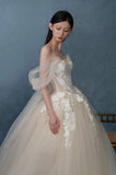 Off The Shoulder Tulle Appliques A Line Wedding Dress