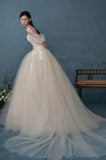 Off The Shoulder Tulle Appliques A Line Wedding Dress