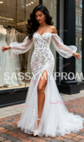 Appliques Long Sleeve Off The Shoulder Trumpet Mermaid Wedding Dress