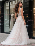Ruffles Sequin Tulle A Line Straps Wedding Dress