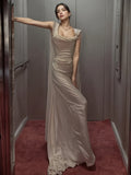 Trumpet Mermaid Ruched Straps Satin Wedding Dress