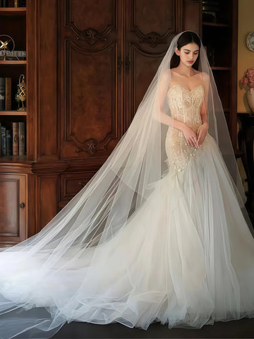 Tulle Trumpet Mermaid Sweetheart Beading Wedding Dress