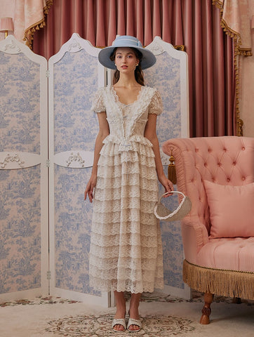 V Neck Layers Tulle Ankle Length Vintage Wedding Dress