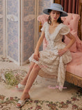 V Neck Layers Tulle Ankle Length Vintage Wedding Dress