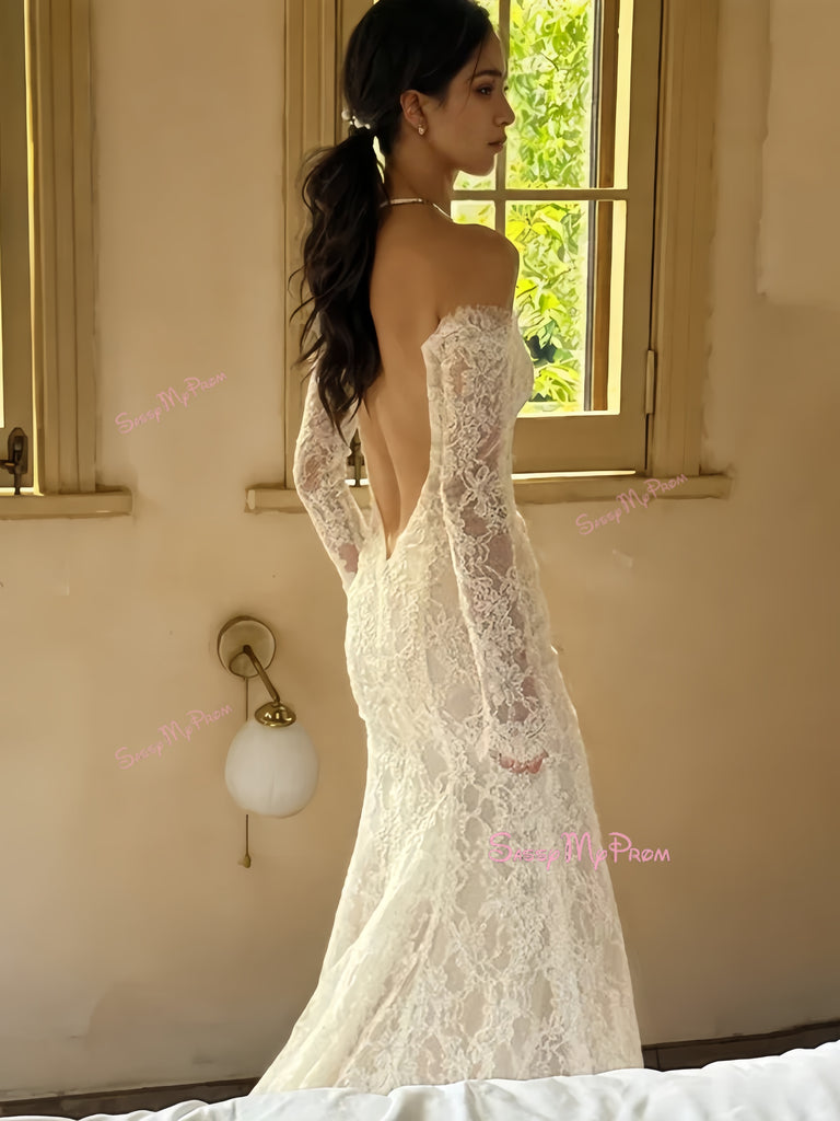 trumpet backless wedding dresses Simple Mermaid Trumpet Satin Wedding Dress with Open Back – Rosymae