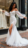 Appliques Long Sleeve Off The Shoulder Trumpet Mermaid Wedding Dress