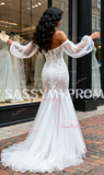 Appliques Long Sleeve Off The Shoulder Trumpet Mermaid Wedding Dress