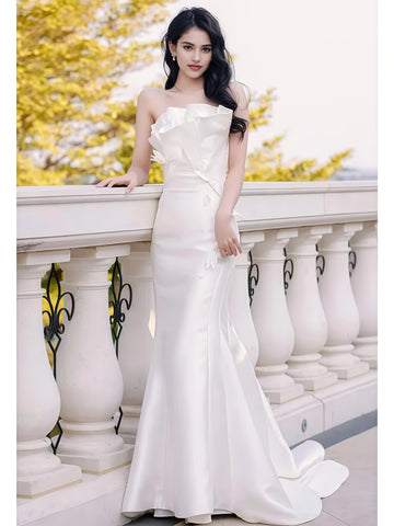 Trumpet Mermaid Satin Off The Shoulder Wedding Dress