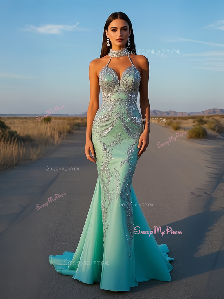 Green Lilac Tulle Floral Trumpet Mermaid Prom Dress