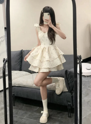 Cute Ruffles Print Summer Mini Dress