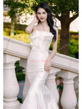 Trumpet Mermaid Satin Off The Shoulder Wedding Dress