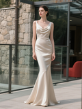 Cowl Spaghetti Straps Satin Trumpet Mermaid Wedding Dress