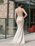 Cowl Spaghetti Straps Satin Trumpet Mermaid Wedding Dress