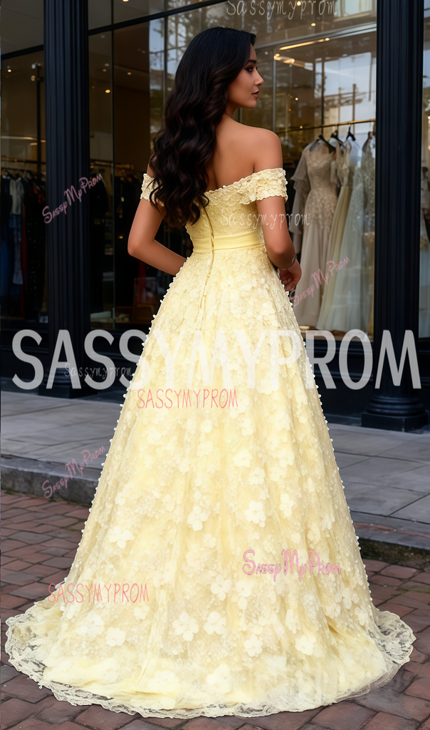 Aloe |  A-Line Yellow V-Neck Ruffle Taffeta Two Piece Prom Dress