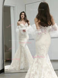 Puffy Sleeve Trumpet Mermaid Lace Off The Shoulder Wedding Dress