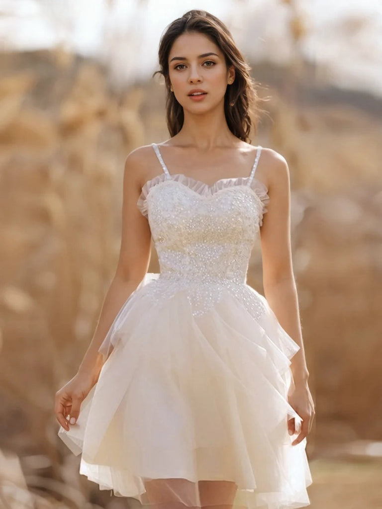 Tulle Short Mini White Ruffles Homecoming Dress US4 / White Tulle Short Mini White Ruffles Homecoming Dress US4 / White