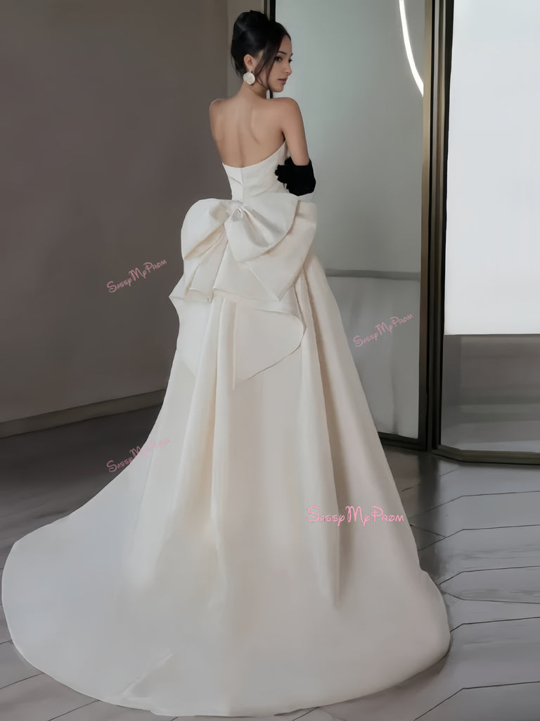 White Satin Ruched Shawl A-Line Wedding Dress