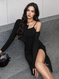 Unique Sleeve High Side Slit Gray Dress