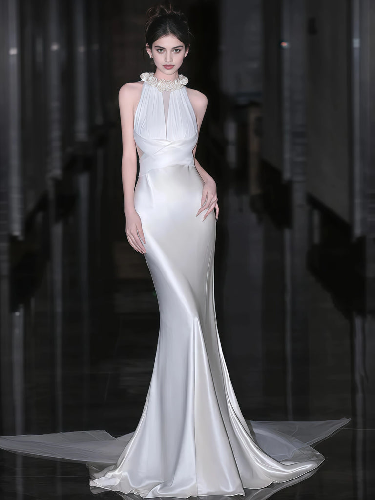 halter trumpet wedding dress Wedding Dress 2026 Plus Size White Mermaid Tulle Sleeveless Halter