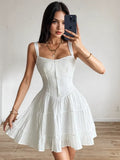 Wide Strap Tiered Skirt White Sundress