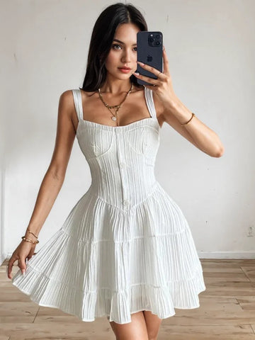 Wide Strap Tiered Skirt White Sundress
