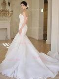 Trumpet Mermaid Ruched Lace Sweetheart Satin Wedding Dress