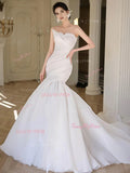 Trumpet Mermaid Ruched Lace Sweetheart Satin Wedding Dress
