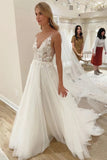 Flower Appliques Princess V Neck A Line Wedding Dress