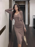 Matching Cropped Cardigan Versatile Black Dress