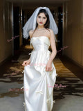 A Line Strapless Ivory Satin Bowkot Wedding Dress