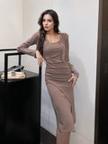 Matching Cropped Cardigan Versatile Black Dress