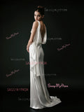 Trumpet Mermaid Backless Satin V Neck Wedding Dress