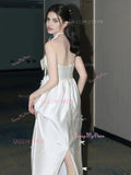 A Line Strapless Ivory Satin Bowkot Wedding Dress