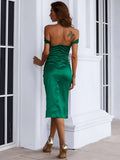 High Slit Green Satin Cocktail Dress