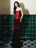 Satin & Velvet Trumpet Mermaid Burgundy Prom Dress