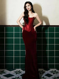 Satin & Velvet Trumpet Mermaid Burgundy Prom Dress