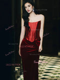 Satin & Velvet Trumpet Mermaid Burgundy Prom Dress