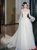 Sweetheart Tulle Appliques A Line Wedding Dress