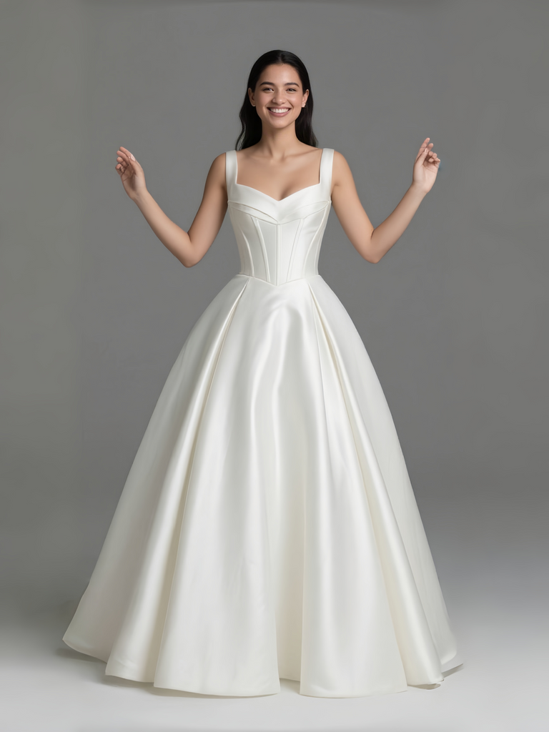 Sweetheart A Line Corset Straps Satin Wedding Dress Sassymyprom Sweetheart A Line Corset Straps Satin Wedding Dress Sassymyprom