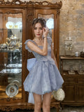 Ruffled Oversized Bow Light Blue Bubble Dress