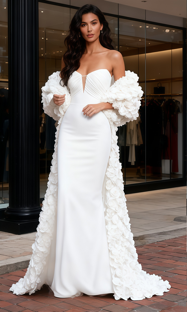 white trumpet mermaid dress Mermaid/Trumpet Strapless Ivory Simple Wedding Dress with Slit QW2186 US6 / Custom Color