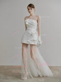 Sheath Column Satin Tulle Flower Strapless Wedding Dress