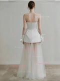Sheath Column Satin Tulle Flower Strapless Wedding Dress