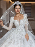 A Line Long Sleeve Beading Sparkle Wedding Dress
