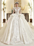 A Line Long Sleeve Beading Sparkle Wedding Dress